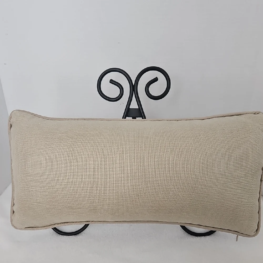 West Elm Tan Linen Style Textured Weave Piped Edge Washable Accent Pillow